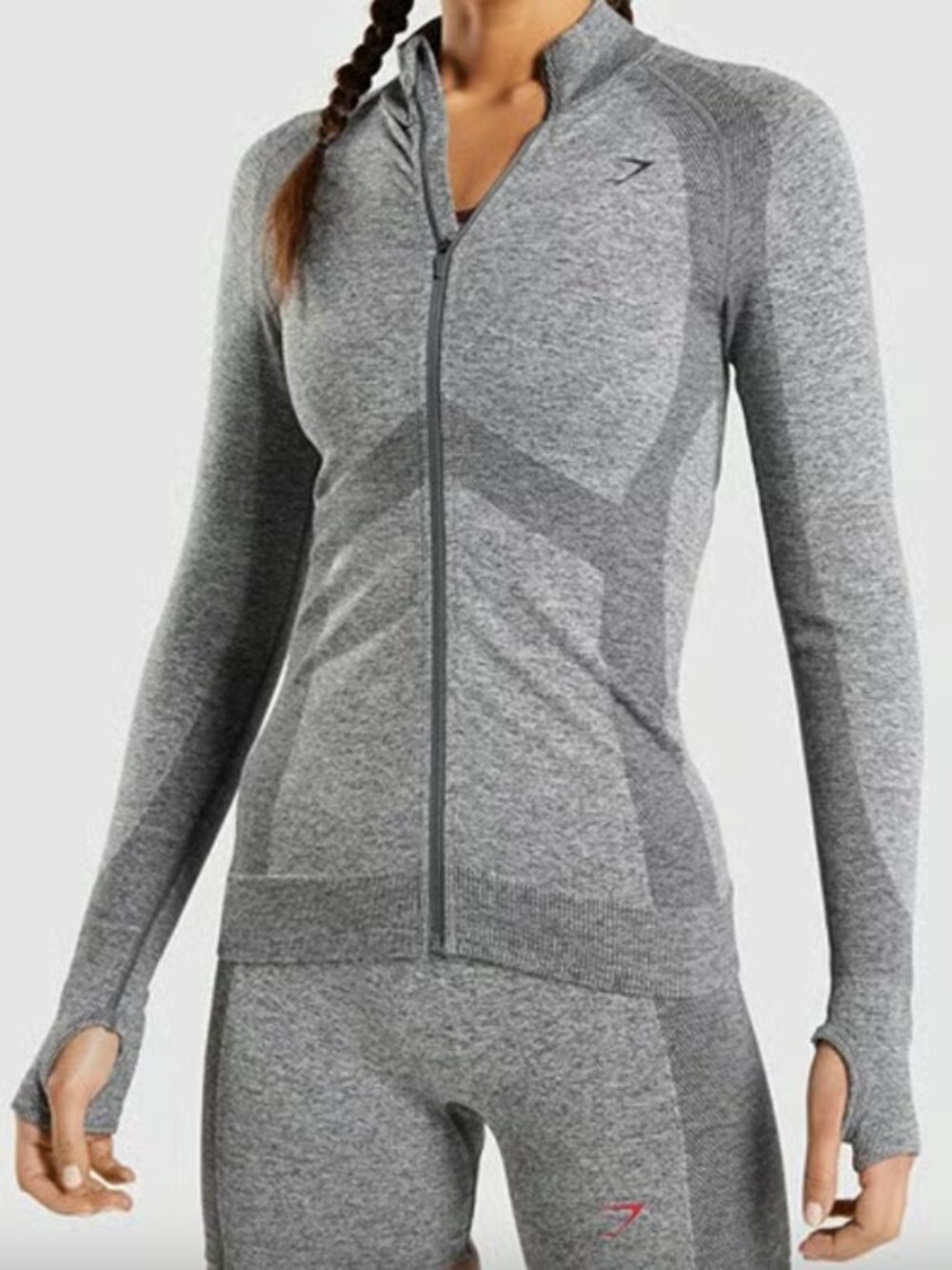 Gymshark Flex Zip Through Jacket Light Heather Gray Charcoal Marl Like New